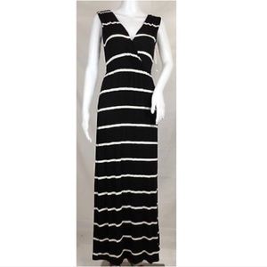 Renee C Black White Striped Crossover Maxi Dress